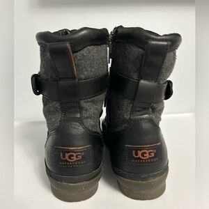 UGG Black Leather & Gray Wool Waterproof Side-Zip Boots